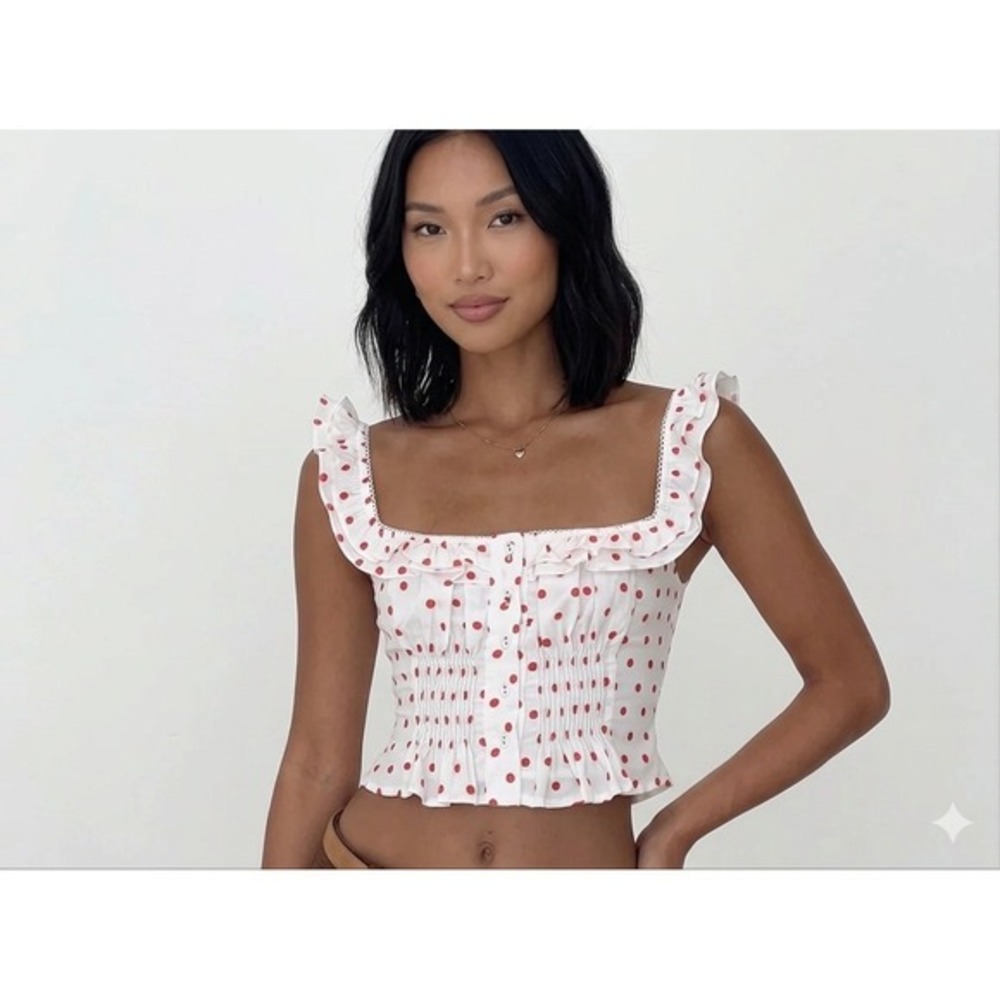 Princess Polly Red Polka Dot Isadoria Cottagecore Crop Top White US 8